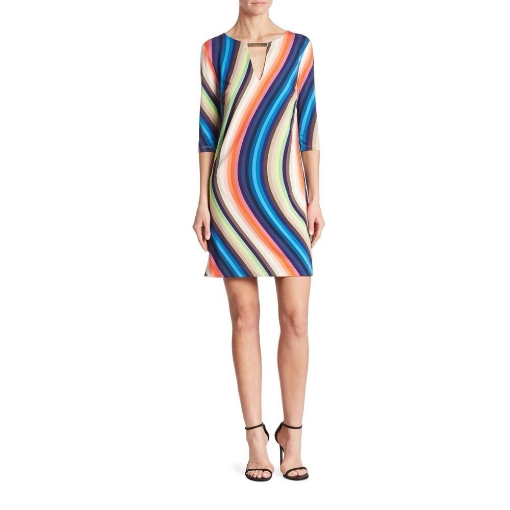 Trina Turk Sz 4 Bolero La Floridita Wave Stripe Jersey Shift Dress Bold Resort